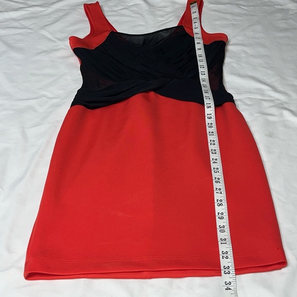 2b Bebe Bodycon Gia Mesh Front Cross Mini Dress Red Black Cocktail Party Y2K - Picture 13 of 16